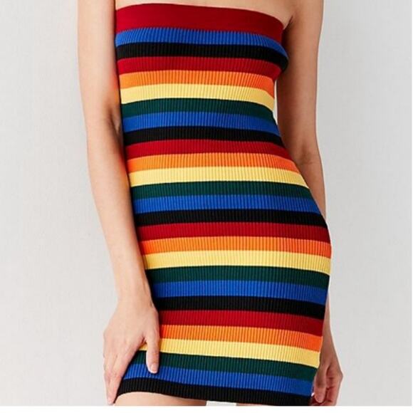Urban Outfitters Rainbow Tube Mini Dress size M - Picture 2 of 9